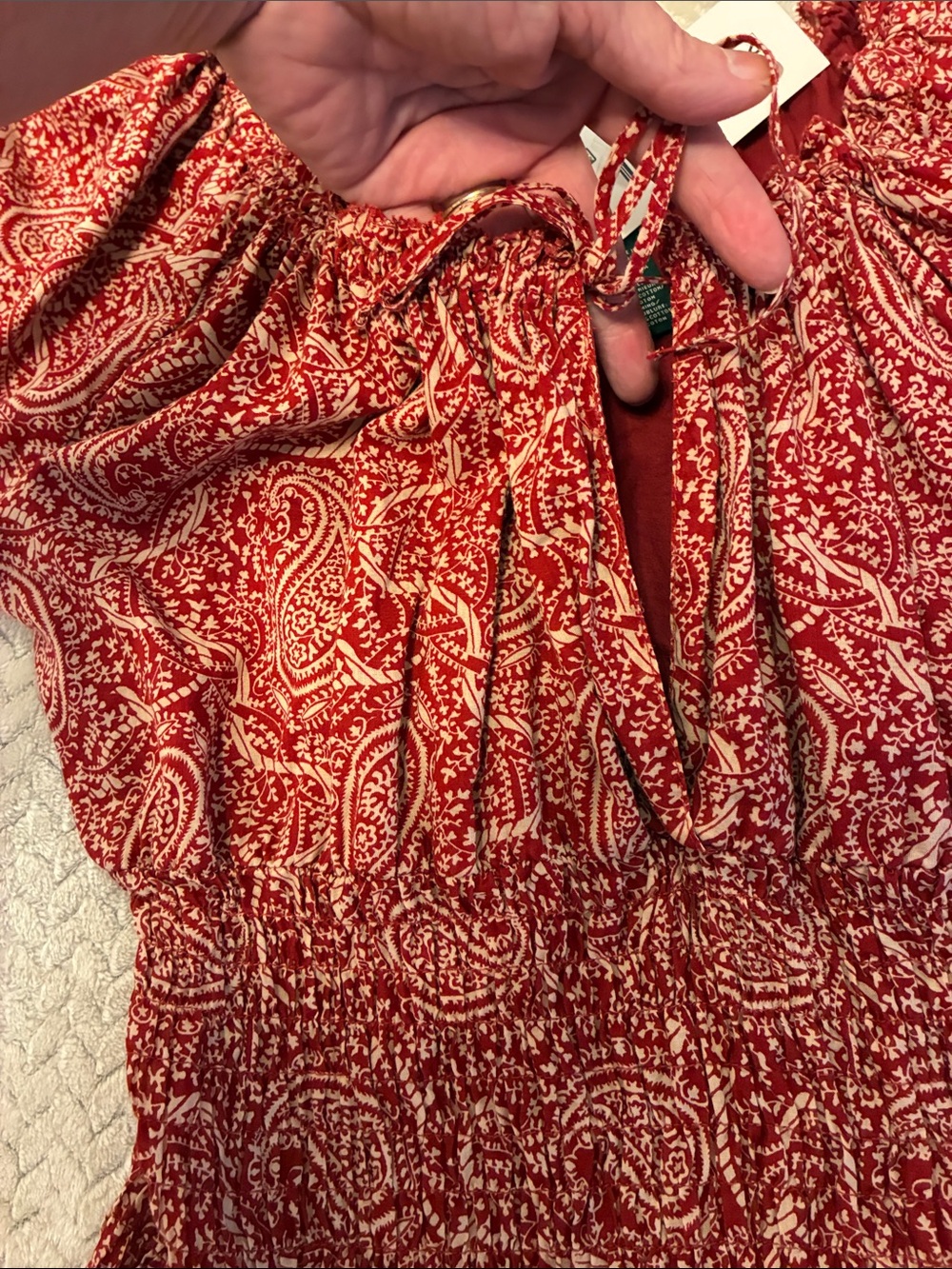 Ralph Lauren Red Paisley Smocked Peasant Top - Picture 4 of 11
